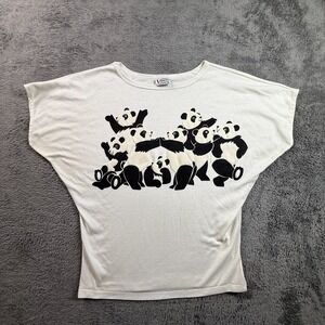 Vintage 90s Variety Panda Bear T-Shirt Women M White Black Graphic Boxy USA